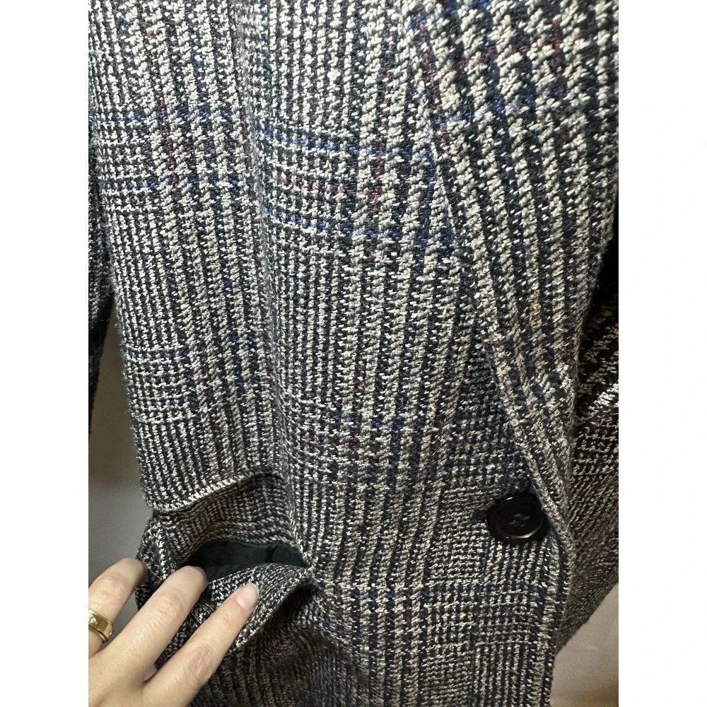 VTG Adolfo International Women 100% Silk Oversized Glen Plaid Gray Blazer‎ SMALL